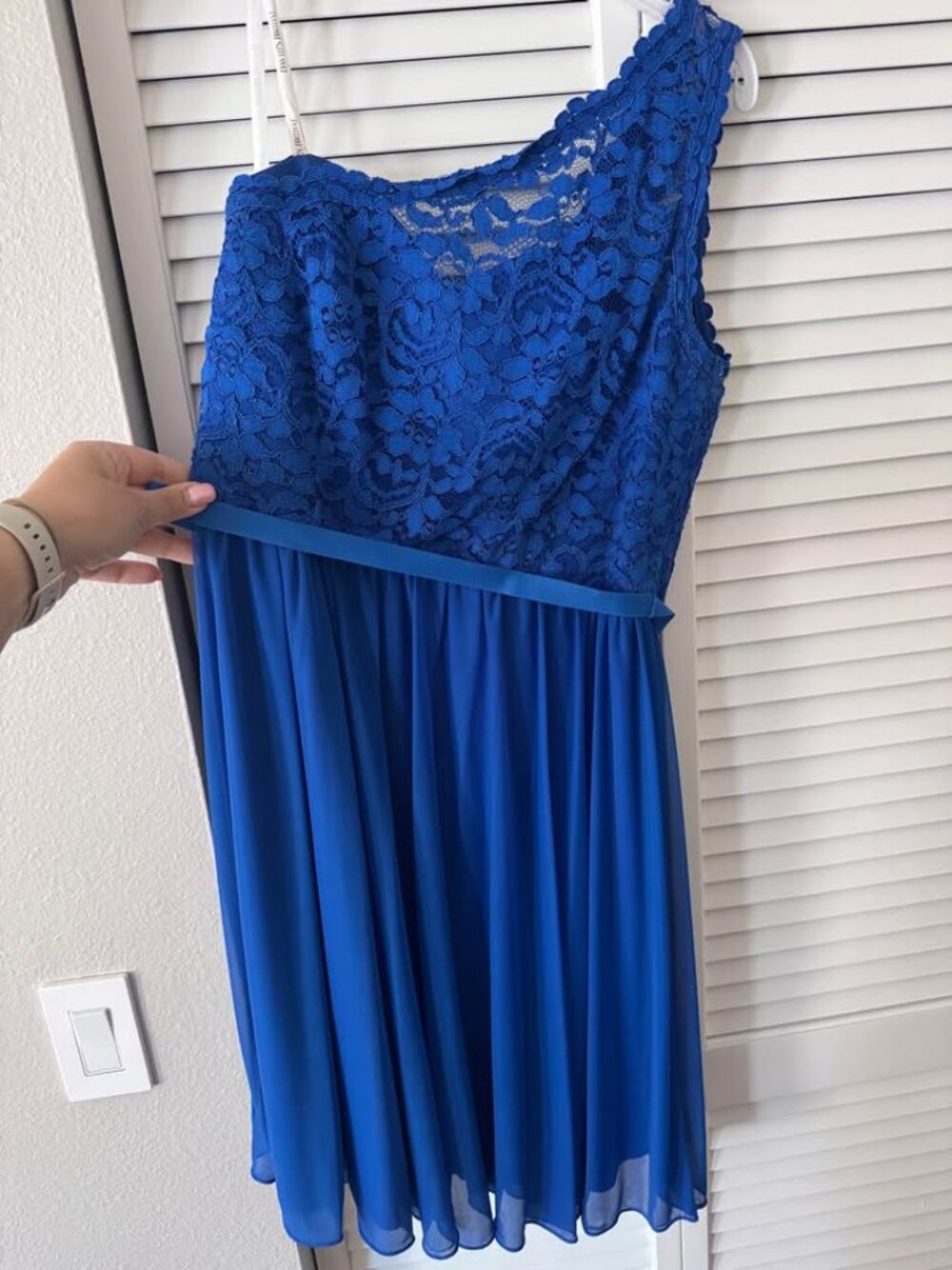 David’s Bridal Cobalt Blue Bridesmaid Dress – One Shoulder